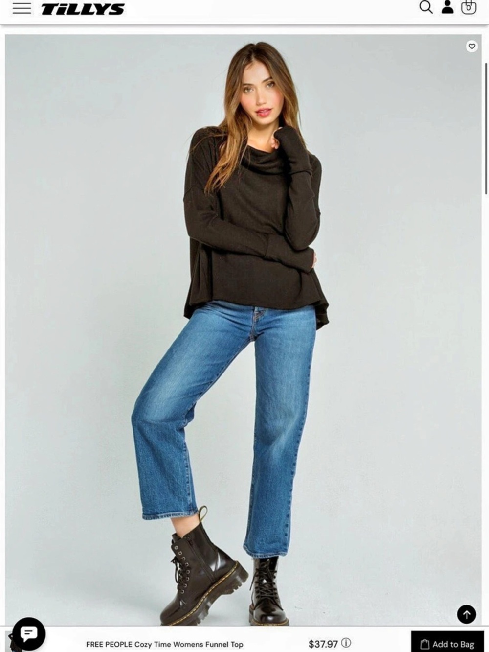 We the Free. Cozy Time Funnel Top Black Funnel Neck Tunic XS like new oversized
